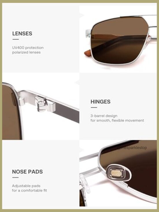 Trendy Square Polarized Aviator Sunglasses with Metal Frame main image 6
